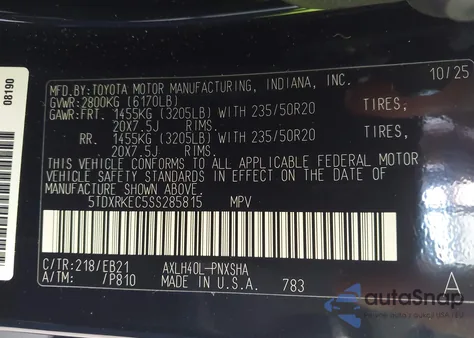 2025 Toyota Sienna Xse z USA, uszkodzony, nr VIN 5TDXRKEC5SS285815